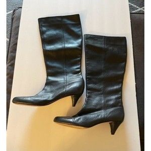 Women's Vero Cuoio Black Knee High Leather Boots Stiletto Heels Size 8.5